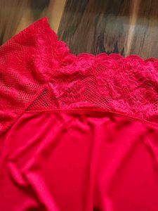 Bright Red Lace Trim Off-Shoulder Top