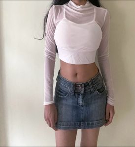 Sheer Mock Neck Top with Crop Cami