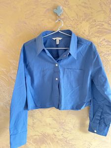 Blue Cropped Button-Up Shirt