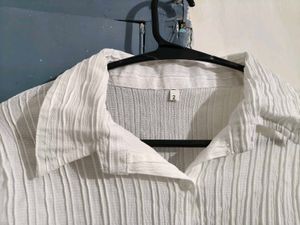 White Textured Button-Up Shirt
