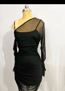 Chic Black Mesh Sleeve Bodycon Dress