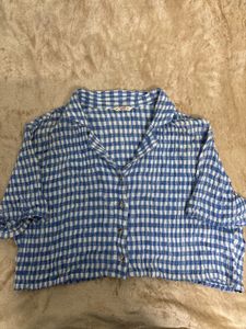 Blue Gingham Cropped Shirt