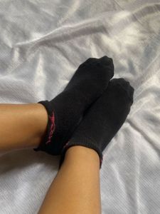 Black Ankle Socks with Pink Logo