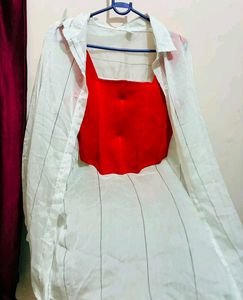 Red Corset Top with White Sheer Shirt
