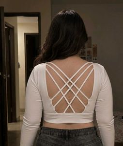 White Long Sleeve Crop Top, strapped back