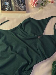 Elegant Green Ruched Halter Dress