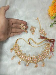 mirror plus minakari Giri peach color necklace des