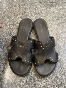 Black Studded Flat Sandals- 36