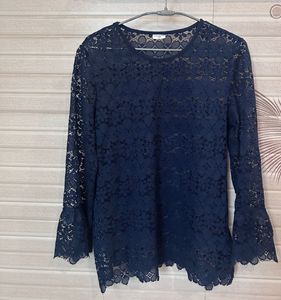 Navy blue lace top by Jacqueline de Yong only