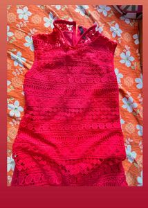 Vibrant Red Lace Midi Dress