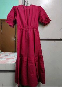 Chic V-Neck Puff Sleeve Midi Dress