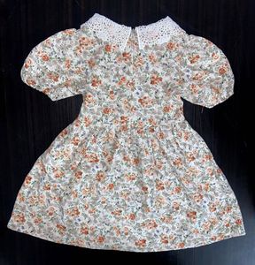 SHEIN Baby Girl Floral Print Dress with Lace Colla