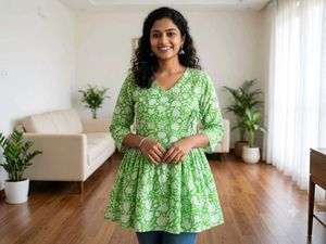 Green Floral Print Kurta Tunic