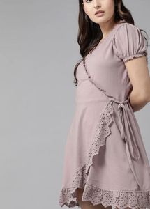Lavender Wrap Dress with Lace Trim