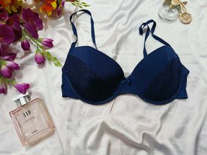 Elegant Blue Lace Padded Bra