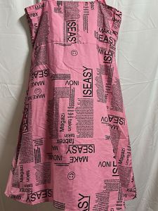 Cute Pink Newspaper Print Button-Front Dress