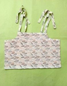 Leaf Print Tie Strap Crop Top