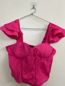 Cute Pink Ruffle Sleeve Corset Top