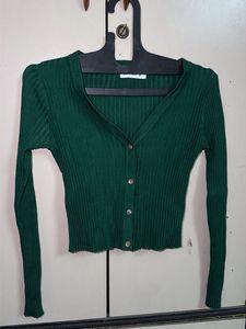 Stylish Green Ribbed Cardigan