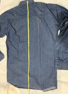 Blue Casual Denim Shirt With Micro Print