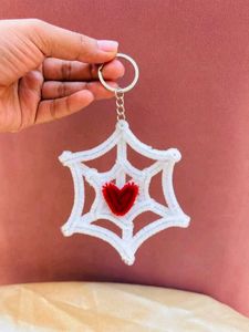 Handmade Spiderweb Heart Keychain
