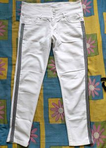 White Jeans with Black Stripe Detail