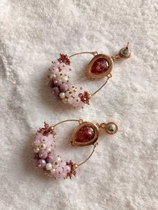 Beaded Hoop Earrings with Gemstone