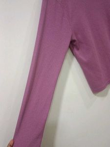 Purple Ribbed Henley Long Sleeve Top