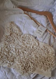 Zara off white floral embellished top