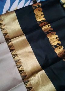 Kerala Beige- Grey Cotton Silk Saree With Tag