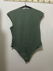 Cap Sleeves Bodysuit in Black, Green and Beige