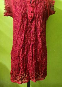 RED Chikankari Kurta