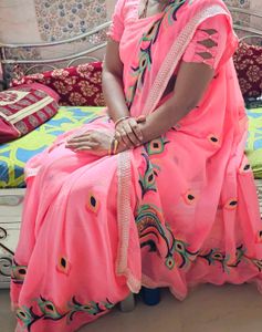 Pink Peacock Saree with Unique Sleeve Detail
