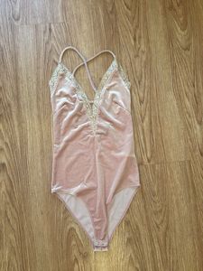 Pink Velvet Lace Trim Bodysuit