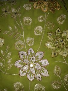 Mehndi Colour Saree With Stitched Blouse