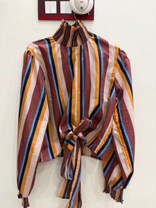 Striped High Neck Blouse
