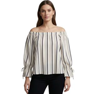 Off-the-Shoulder Striped Blouse with Tie Cuffs