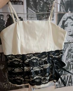 Coquette Cream Corset Top with Black Lace Trim🖤