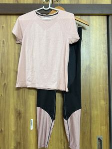Activewear Set: Pink Top &amp; Black Leggings