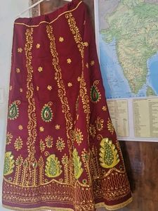 Embroidered Maroon Ethnic Skirt