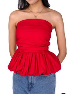 Chic Red Strapless Peplum Top