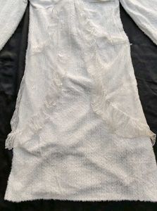 korean fur White Lace Detail Long Dress