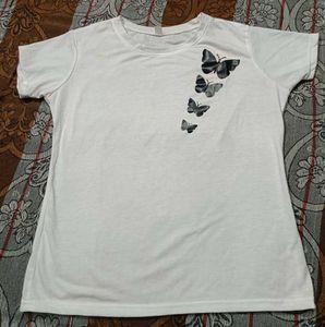 White Butterfly Print T-Shirt