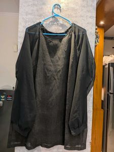 Sheer Black Tunic Top With Shimmer
