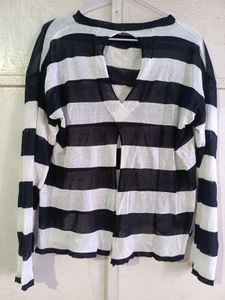Striped Cut-Out Knit Top