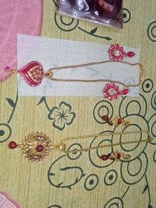 Stunning Pink &amp; Gold Heart Necklace &amp; Earrings
