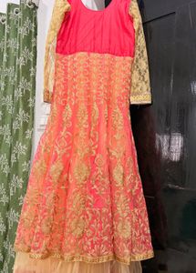 Royal Pink &amp; Gold Anarkali Gown with Dupat
