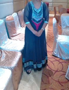 Party wear,its from.v good shop, fabric n diomant work is v good.Worn many .Lower part net  with silk astar below.With dupatta and chudidar