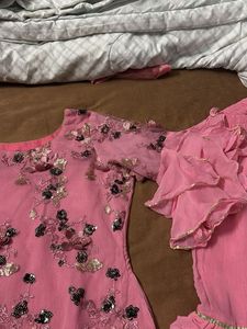 Pink Tiered Palazzo Pants by and embroidered party