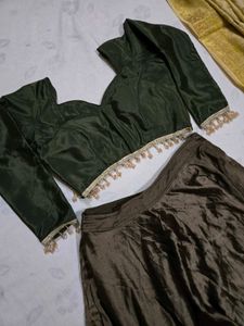 Green satin lehnga